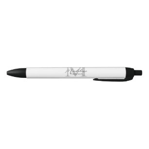 Modern Black Script White Grey Initial Monogram Black Ink Pen