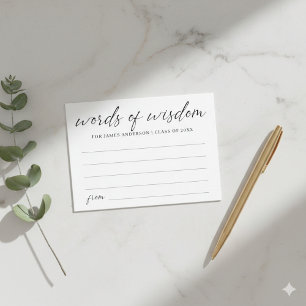 Modern Black Script Words of Wisdom Graduation Enclosure Card