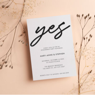 Modern Black Script Yes Wedding Engagement Party Invitation