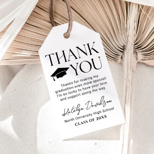 Modern Black Serif Graduation Thank You Gift Tags