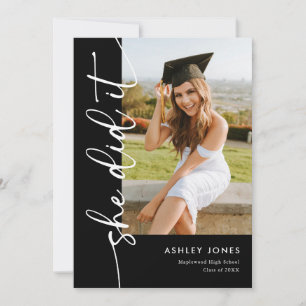 Modern Black She Did It Photo Graduation Invitation
