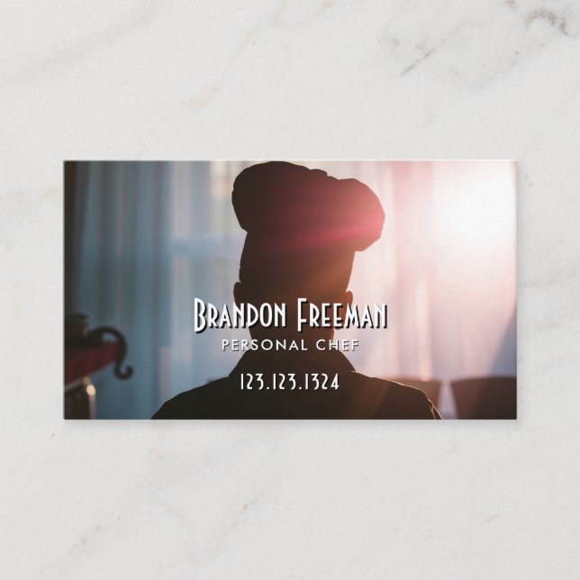 Modern Black Silhouette Chef with Light Flare Business Card (Front)