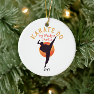 Modern Black Silhouette Martial Arts Japan Karate Ceramic Tree Decoration