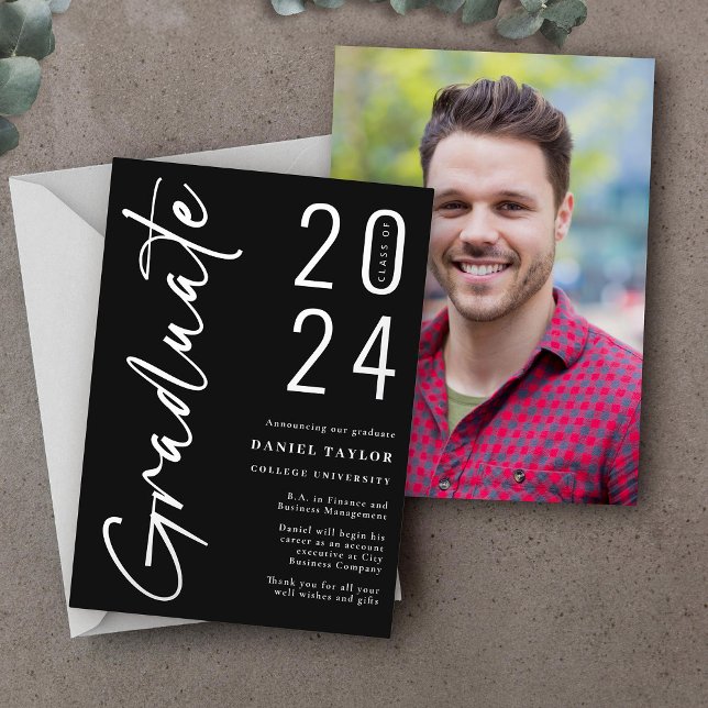 Modern Black Silver 2024 Graduation Announcement (Creator Uploaded)