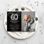 Modern Black & Silver 60th Surprise Birthday Photo Invitation<br><div class="desc">Modern black and silver surprise birthday party invitation for someone who is turning 60! Featuring a black background,  a photography of the birthday man/woman,  faux silver glitter confetti,  silver 60th birthday balloons and an elegant birthday template that is easy to customise.</div>