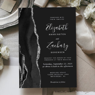 Modern Black Silver Agate Dark Wedding