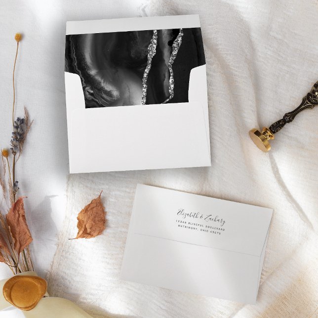 Modern Black Silver Agate Wedding Envelope (Creator Uploaded)