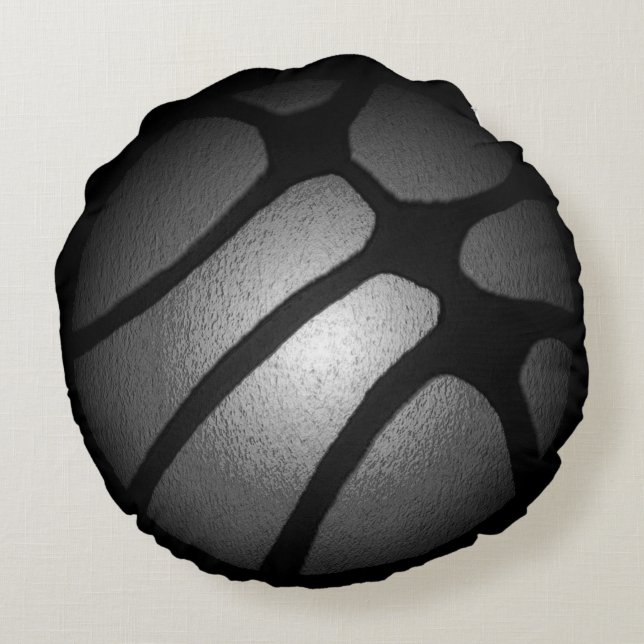 Modern Black Silver Basketball Ball Sports Round Cushion (Back)