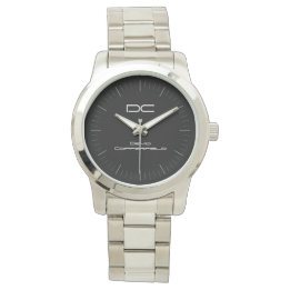 Modern Black Silver Custom Name Monogram Watch