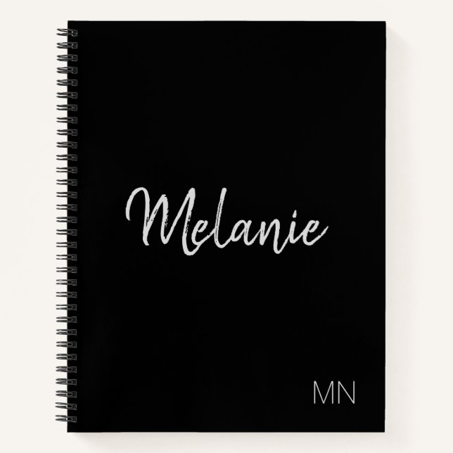 Modern Black Silver Elegant Monogram Notebook (Front)