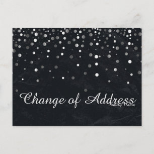 Modern Black Silver Glitter Change of Address Announcement Postcard