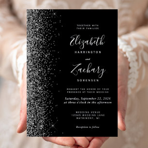 Modern Black Silver Glitter Edge Wedding
