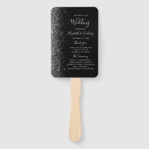 Modern Black Silver Glitter Edge Wedding Program Hand Fan