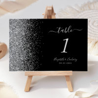 Modern Black Silver Glitter Edge Wedding