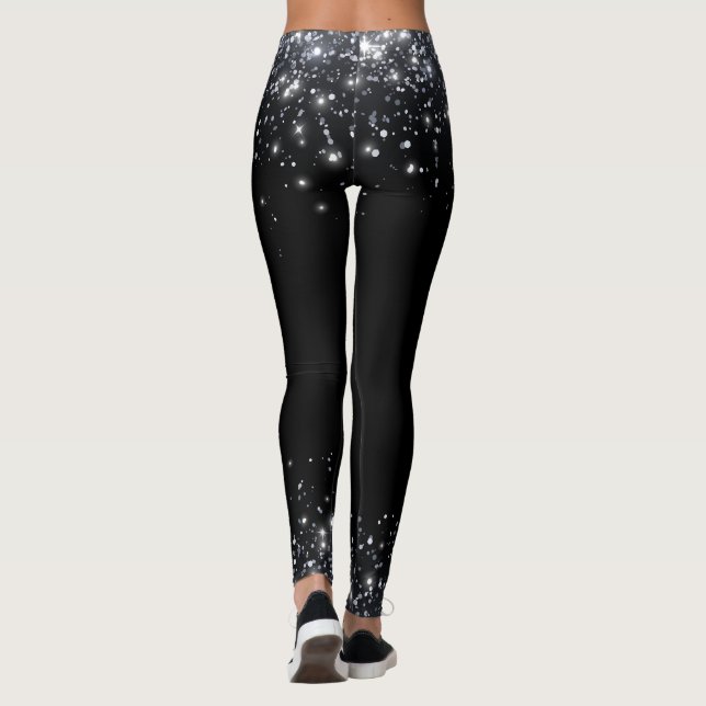  Modern Black & Silver Glitter  Leggings (Back)