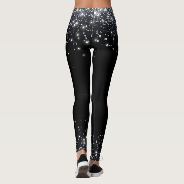  Modern Black & Silver Glitter Leggings (Back)