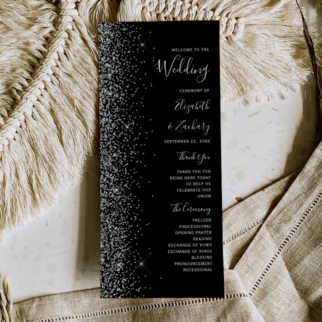 Modern Black Silver Glitter Wedding Program (Creator Uploaded)