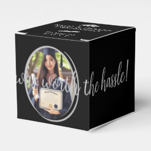 Modern Black & Silver Graduation Photo Diploma Cap Favour Box