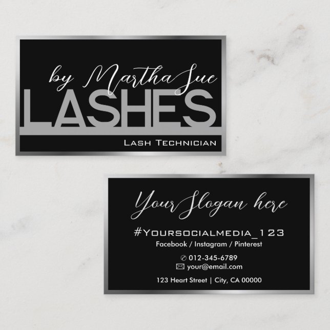 Modern Black Silver Grey Ombre Beauty Lashes Ideas Business Card (Front/Back)