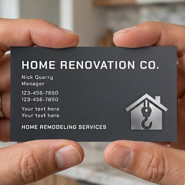 Modern Black & Silver Industrial Home Renovation Business Card (Creator Uploaded)