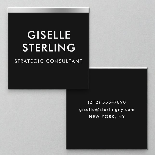 Modern Black Silver Luxury Minimal Typography  Square Business Card (Creator Uploaded)