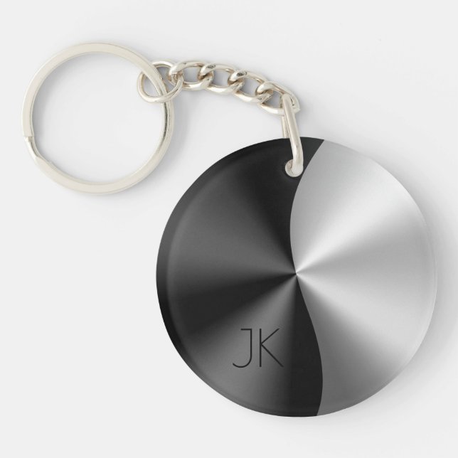 Modern Black & Silver Metallic Design USB Charging Key Ring (Front)