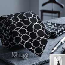 Modern Black Silver Moroccan Tile Pattern Men's Ti