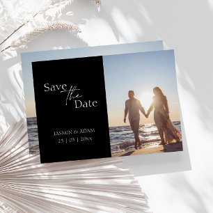 Modern Black Silver Photo Wedding Save the Date