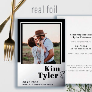 Modern black silver photo wedding save the date 