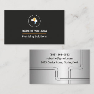Modern Black Silver Plumbing Services Plumber Business Card