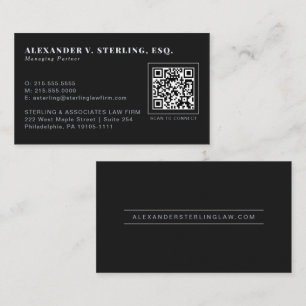 Modern Black Silver QR Code Luxury Professional Business Card