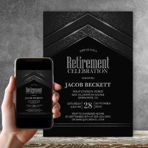 Modern Black Silver Retirement Party Invitation
