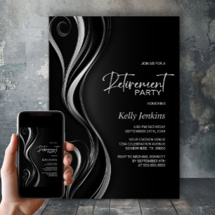 Modern Black Silver Retirement Party Invitation