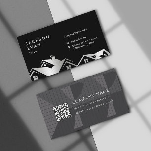 Modern Black & Silver Roofing Construction Repair Business Card