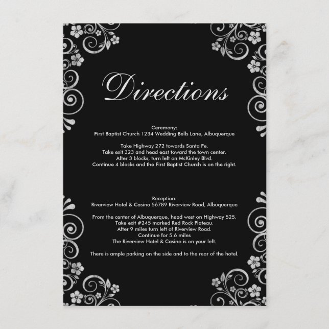 Modern Black Silver Wedding Ceremony  Directions Enclosure Card (Front)