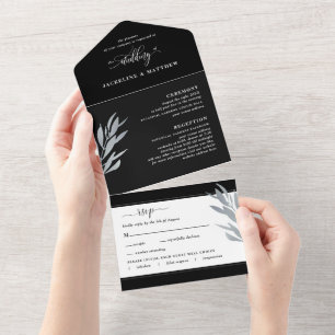 Modern Black & Silver Wedding with Perforated RSVP All In One Invitation