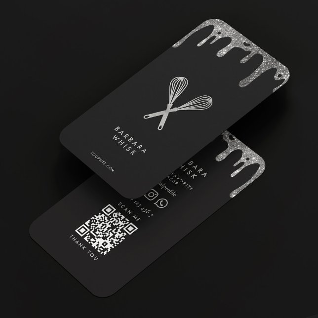 Modern Black Silver Whisk Bakery Chef Caterer Business Card (Modern Black Silver Whisk Bakery Chef Caterer Business Card
)