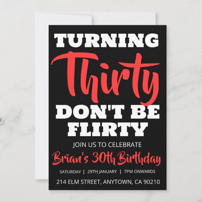 modern black simple adult 30th birthday invitation (Front)