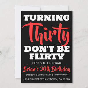 modern black simple adult 30th birthday invitation