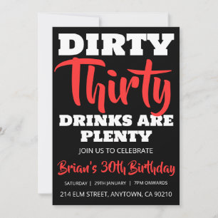 modern black simple adult 30th birthday invitation