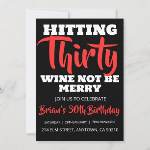 modern black simple adult 30th birthday invitation