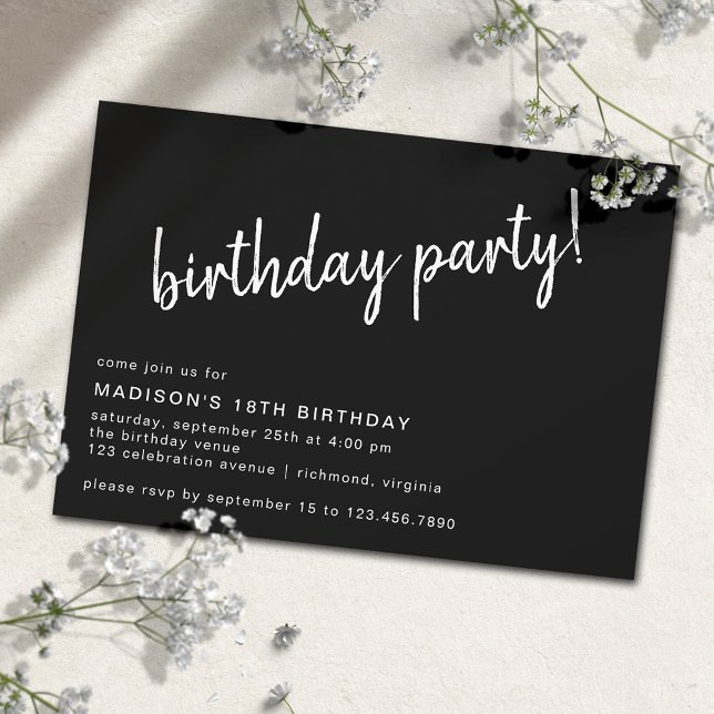 Modern Black Simple Casual Any Age Birthday Party Invitation (Creator Uploaded)
