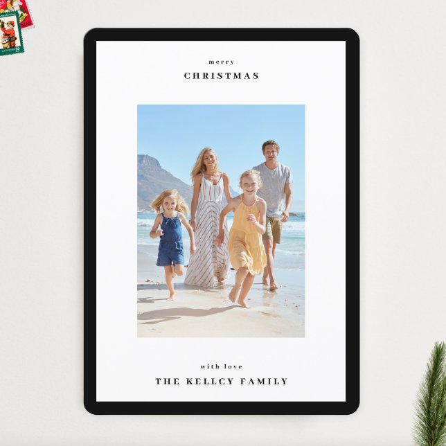 Modern Black Simple Frame Photo Christmas Holiday Card (Creator Uploaded)
