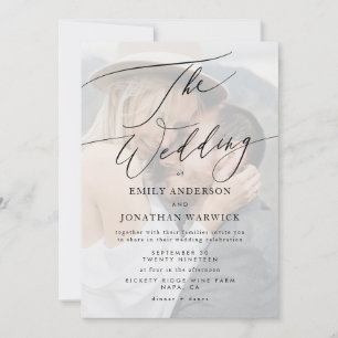 Modern Black Simple QR CODE back Photo Wedding Invitation