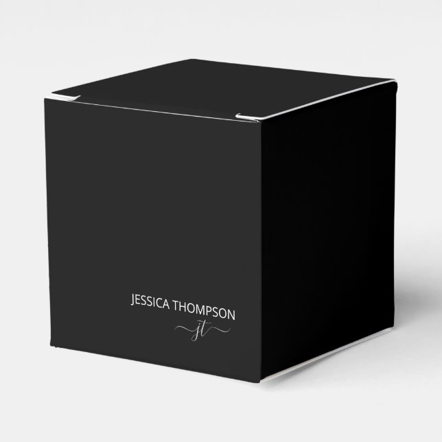 Modern Black Simple Script Business Monogram Name  Favour Box (Front Side)