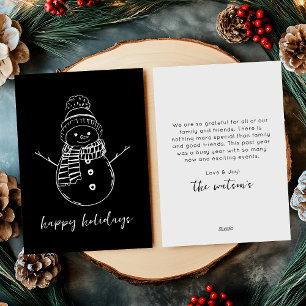 Modern Black Simple Snowman Outline Holiday Card