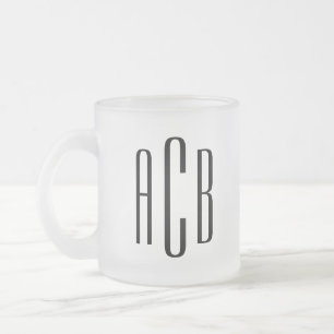 Modern Black Simple Three Letter Wedding Monogram Frosted Glass Coffee Mug