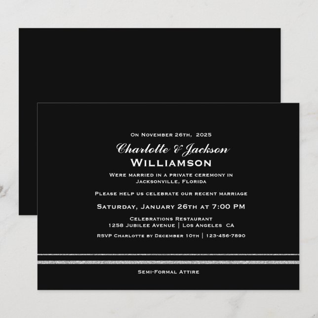Modern Black Simple Wedding Reception Invitation (Front/Back)