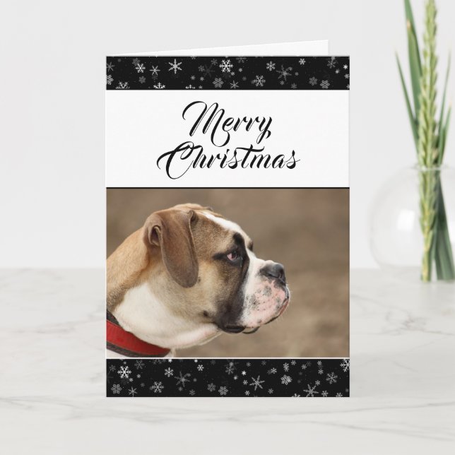 Modern Black Snowflake Christmas Holiday Dog Photo (Front)
