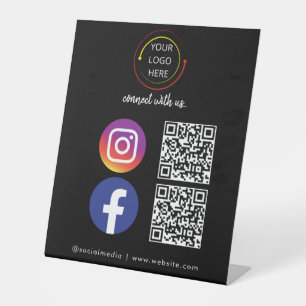 Modern black Social Media QR Code Pedestal Sign